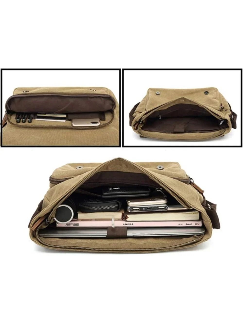 Vintage Canvas Messenger Bag - Large Leather Crossbody for 15